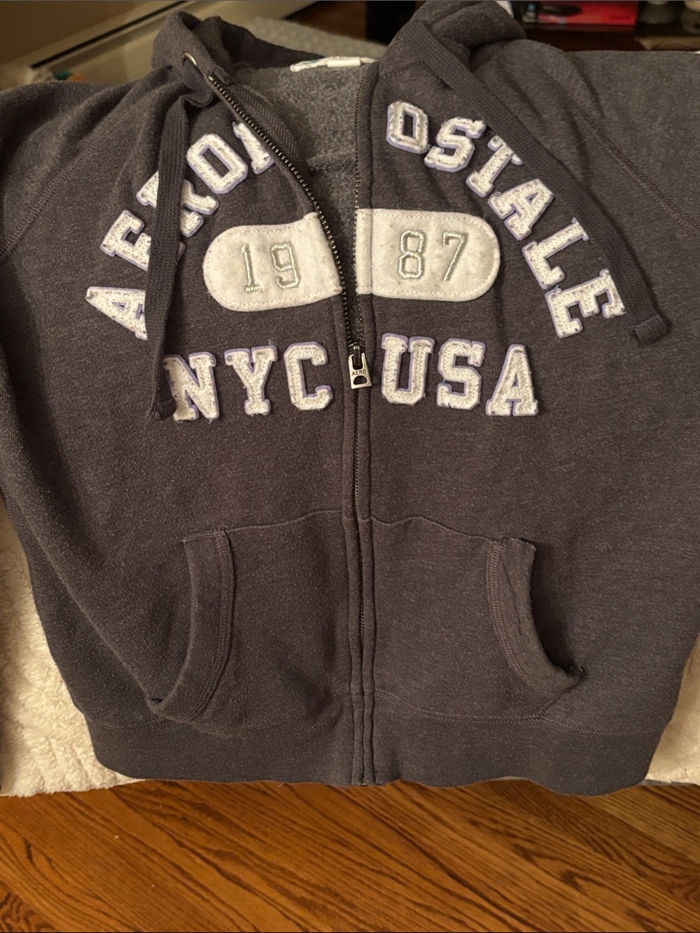 Aeropostale Dark Gray Zip-Up Hoodie with White Gray Logo Small